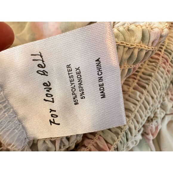 For Love Bell Puff Sleeve Smocked Floral Mini Dress Ruffles Size Medium - Picture 12 of 12